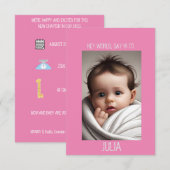 Baby Girl Announcement Cards with Photo 案内状 (正面/裏面)