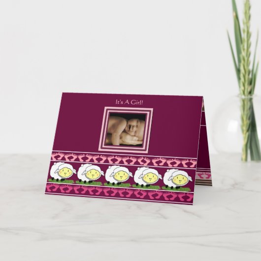 Baby Girl Annousement Sheepと写真 –  案内状 (正面)