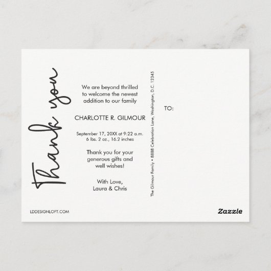 Baby Girl Baby Shower感謝していのカスタム写真 ポストカード (裏面)