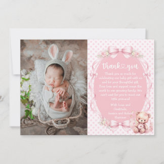 Baby Girl Baby Shower Thank You Card with Photo サンキューカード