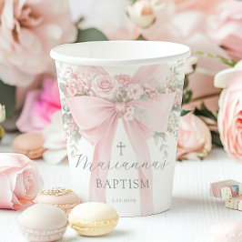 Baby Girl Baptism Floral Blush Pink Bow 紙コップ