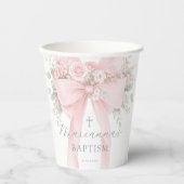 Baby Girl Baptism Floral Blush Pink Bow 紙コップ (正面)