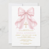 Baby Girl Baptism Pink Bow 招待状 (正面)