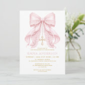 Baby Girl Baptism Pink Bow 招待状 (スタンド正面)