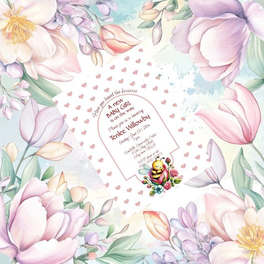 Baby Girl Bee Sleeping In a Rose 招待状