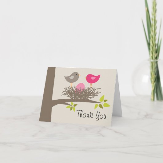 Baby Girl Bird's Nest for Shower サンキューカード (正面)