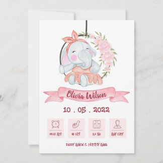 Baby Girl Birth Annoucement 案内状