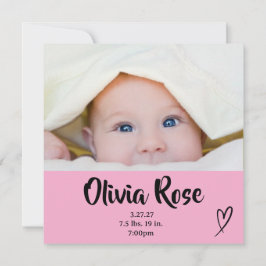 Baby Girl Birth Announcement 招待状