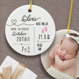 Baby Girl Birth Announcement Photo Name Stats セラミックオーナメント