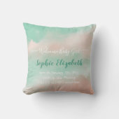 Baby Girl Birth Stats Pink Cloud クッション (正面)