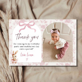 Baby Girl Birthday Photo Thank You Card サンキューカード