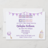 Baby Girl Blocks, Purple Watercolor Baby Shower 招待状 (正面)
