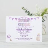 Baby Girl Blocks, Purple Watercolor Baby Shower 招待状 (スタンド正面)