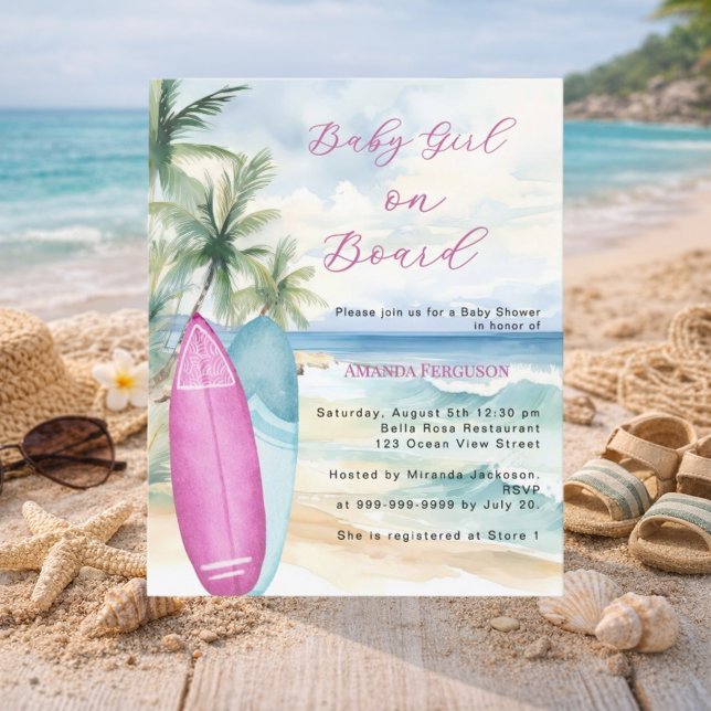 Baby Girl Board surfboard Baby Shower invitation (クリエイターアップロード済み)