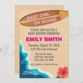 Baby Girl Board Surfboard Baby Shower Invitation 招待状 (正面/裏面)