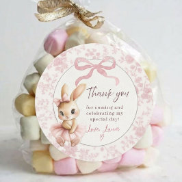 Baby Girl Bunny Birthday Thank You Sticker ラウンドシール