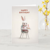 Baby Girl Bunny in High Chair With 1st BDay Cake カード (黄色い花)