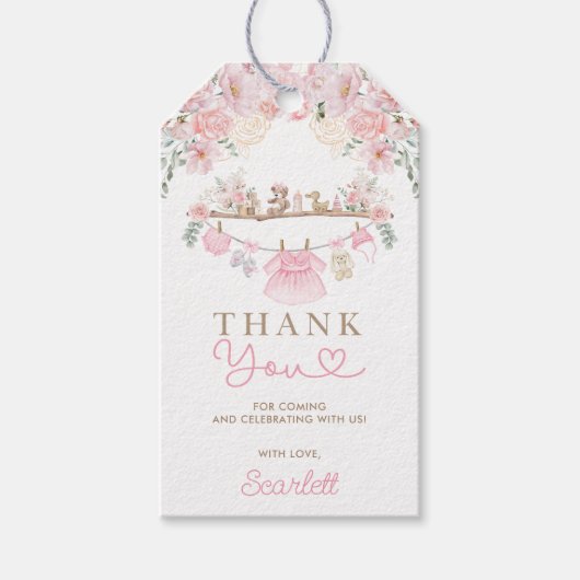 Baby Girl Clothes Pink Floral Nursery Thank You ギフトタグ (正面)