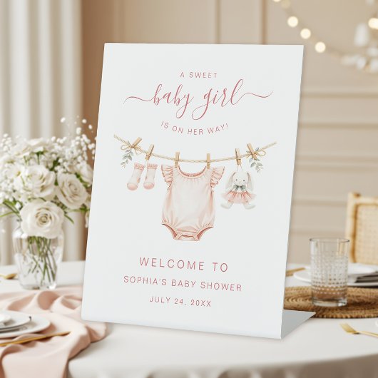 Baby Girl Clothesline Baby Shower Welcome 台座サイン