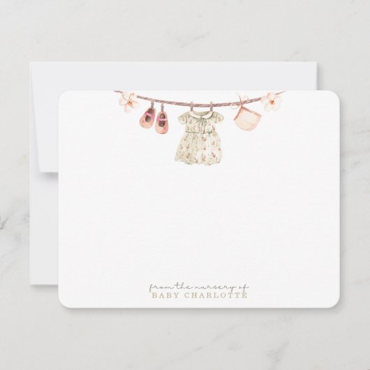 Baby Girl Clothesline Nursery Note Card 招待状 (正面)