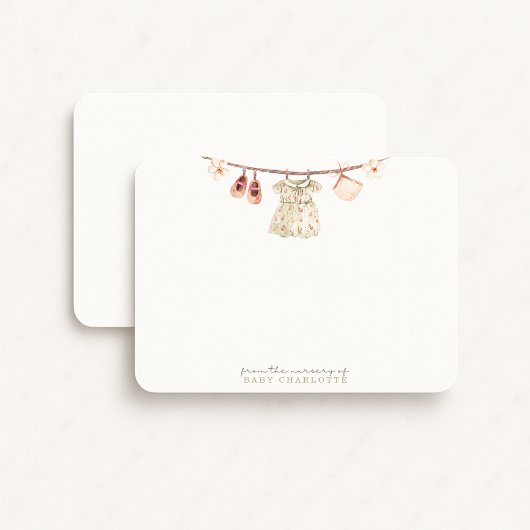 Baby Girl Clothesline Nursery Note Card 招待状