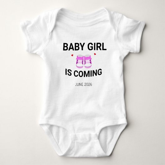 Baby Girl Coming Soon Pink Pregnancy Announcement ベビーボディスーツ (正面)