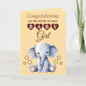 Baby girl congratulations elephant peach カード (正面)