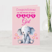 Baby girl congratulations elephant pink カード (正面)
