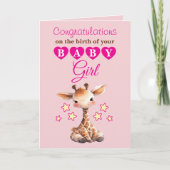 Baby girl congratulations giraffe pink カード (正面)
