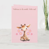 Baby girl congratulations giraffe pink カード (裏面)