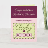 Baby girl congratulations pink green カード (正面)