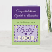 Baby girl congratulations purple green カード (正面)