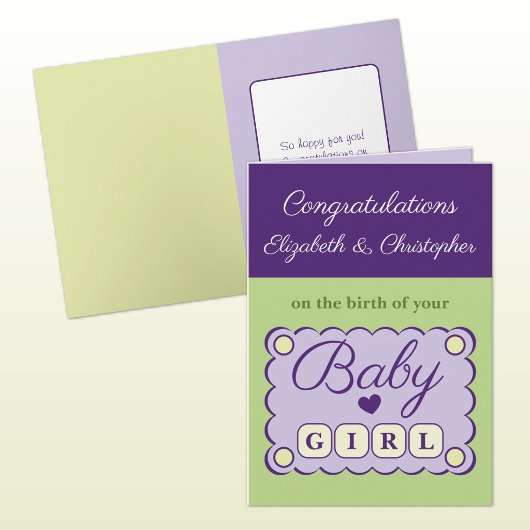 Baby girl congratulations purple green カード