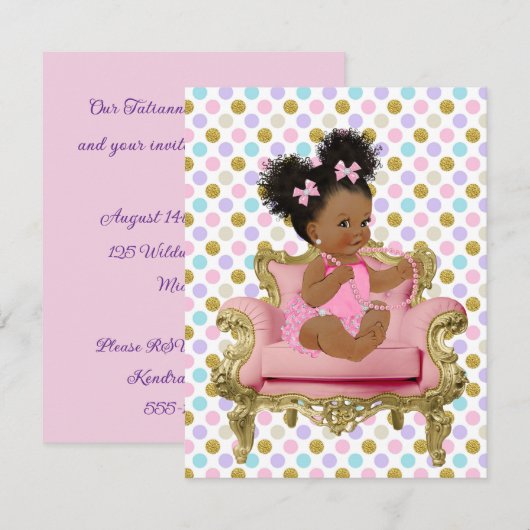 Baby Girl First Birthday Digital Download  招待状 (正面/裏面)
