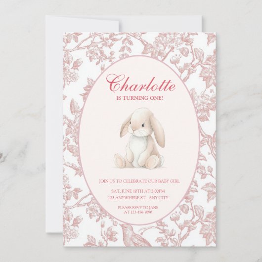 Baby Girl First Birthday Party Invitation 招待状 (正面)