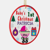 Baby Girl First Christmas Baby Carriage NAME セラミックオーナメント (右)