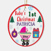 Baby Girl First Christmas Baby Carriage NAME セラミックオーナメント (左)