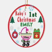 Baby Girl First Christmas Green NAME セラミックオーナメント (左)