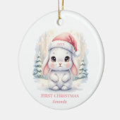 Baby Girl First Christmas Pink Bunny Photo セラミックオーナメント (左)
