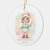 Baby Girl First Christmas Pink Elf Photo セラミックオーナメント (左)