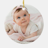 Baby Girl First Christmas Pink Elf Photo セラミックオーナメント (裏面)