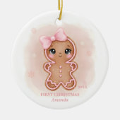 Baby Girl First Christmas Pink Gingerbread Photo セラミックオーナメント (正面)