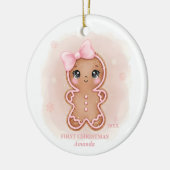 Baby Girl First Christmas Pink Gingerbread Photo セラミックオーナメント (左)