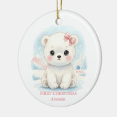 Baby Girl First Christmas Pink Polar Bear Photo セラミックオーナメント (左)