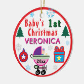 Baby Girl First Christmas Pink Purple Carriage  セラミックオーナメント (左)