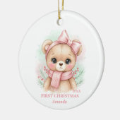 Baby Girl First Christmas Pink Teddy Bear Photo セラミックオーナメント (左)
