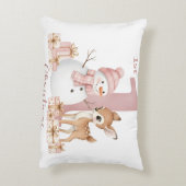 Baby Girl First Christmas Snowman Deer アクセントクッション (裏面(縦))