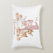 Baby Girl First Christmas Snowman Deer アクセントクッション (正面(垂直))