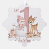 Baby Girl First Christmas Snowman Deer オーナメントカード (裏面)