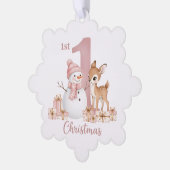 Baby Girl First Christmas Snowman Deer オーナメントカード (左)